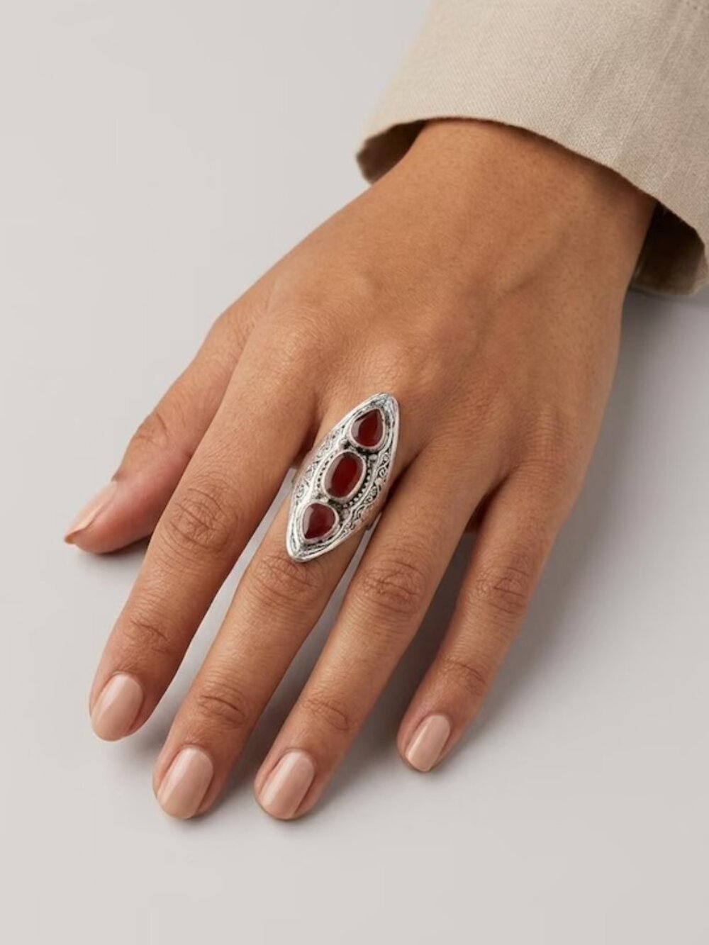 Tribal Antique Three Stones Ring, Kuchi Massive Ring, Boho Ring,